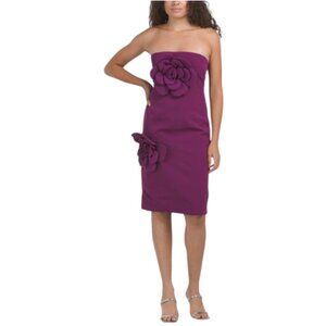 DALIA MACPHEE Strapless 3d Floral Cocktail Dress